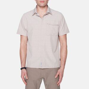 Projek Raw Almond Stripe 4 Way Stretch Short Sleeve Button Up Shirt